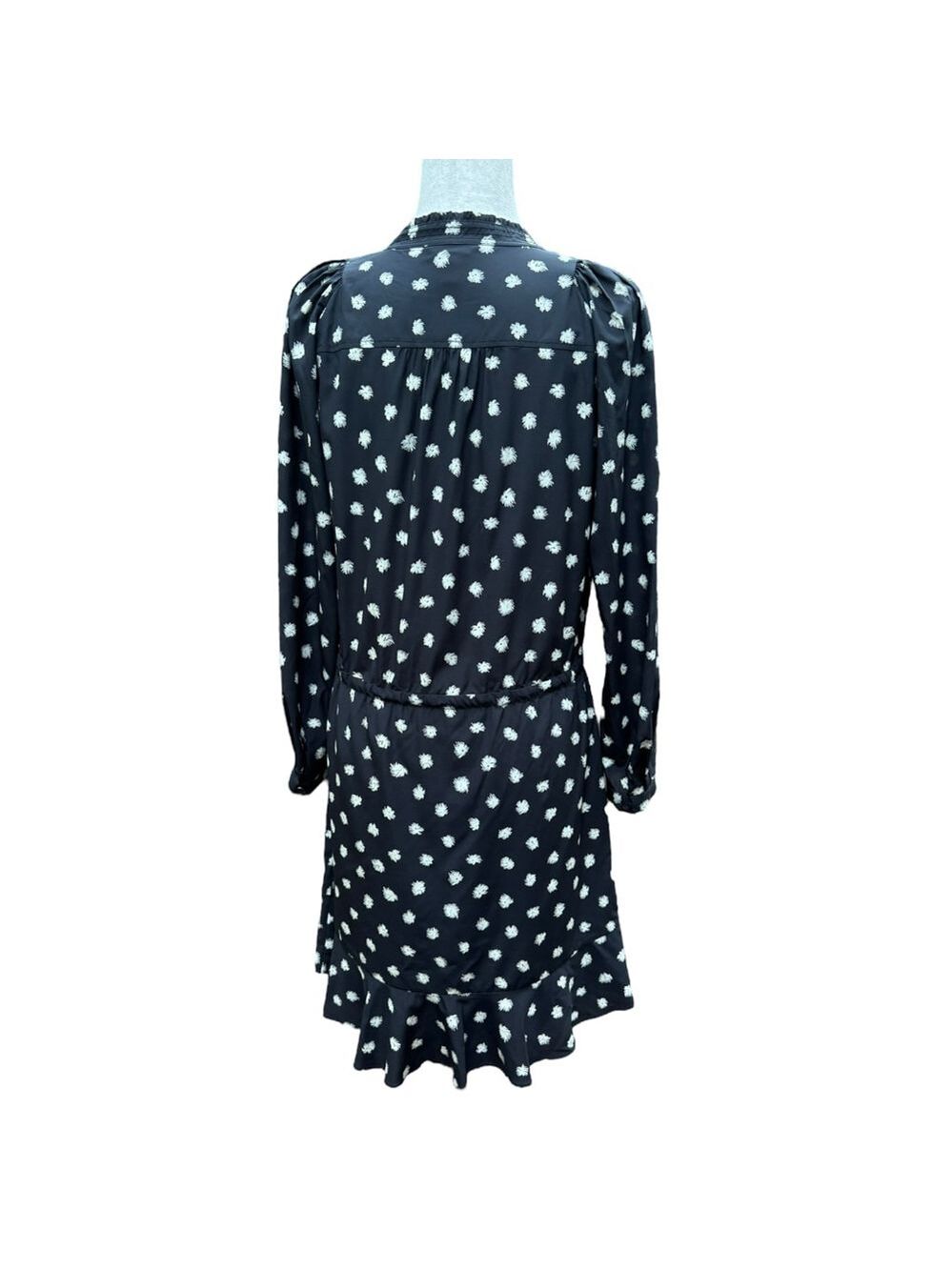 Rebecca Taylor Silk Floral Mini Dress Black White Ruffle Hem Belted Feminine 8 M - Picture 7 of 14
